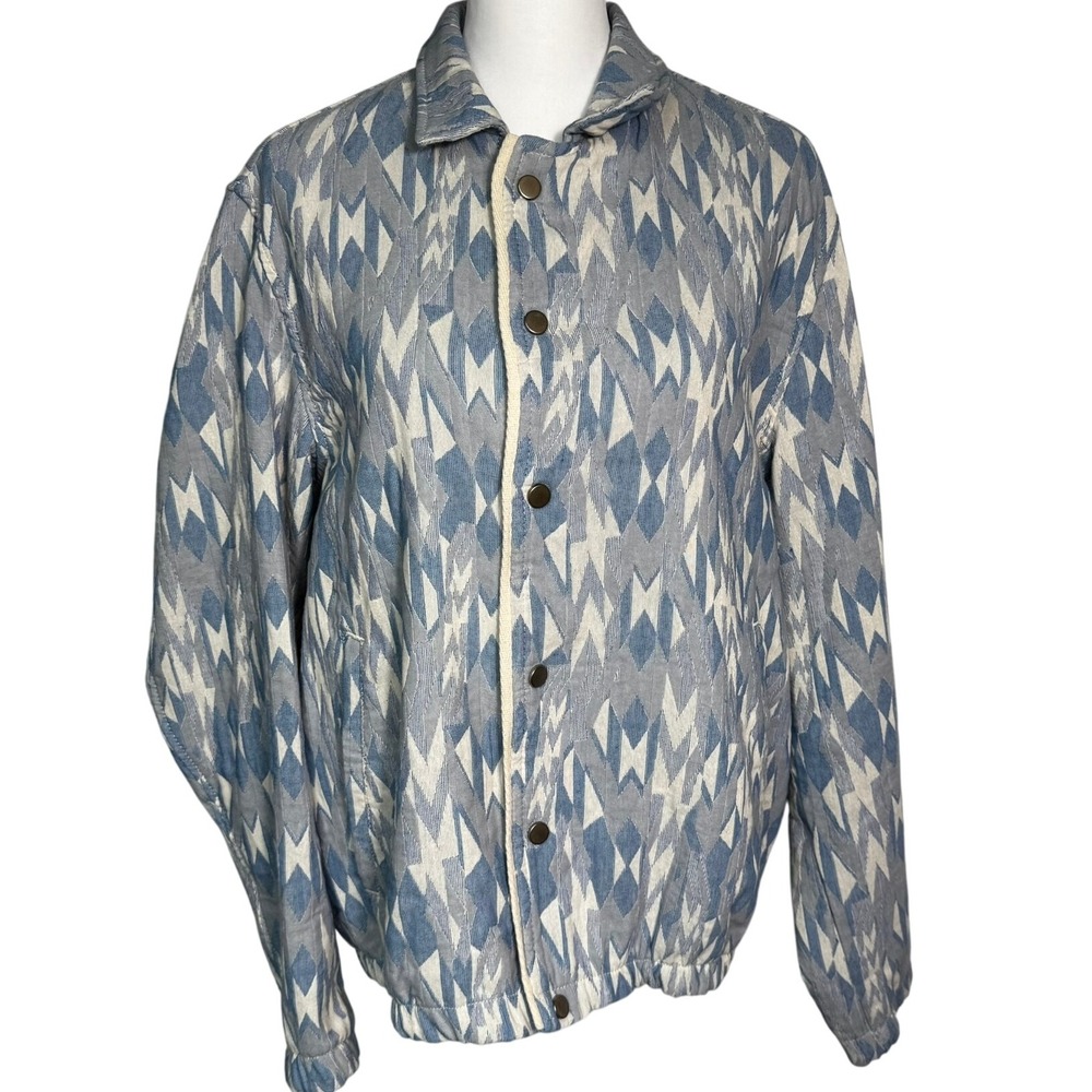 ZARA NEW Women's Large Blue White Abstract Geometric Lightweight Quilted Jacket